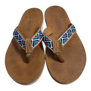 Hari Mari Men’s Fields Camino Leather Flip-Flops Woven Strap Size 10 Sandals